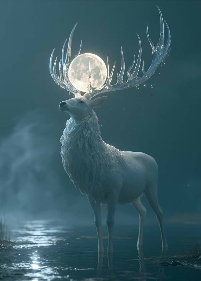 White Stag with Moon Antlers