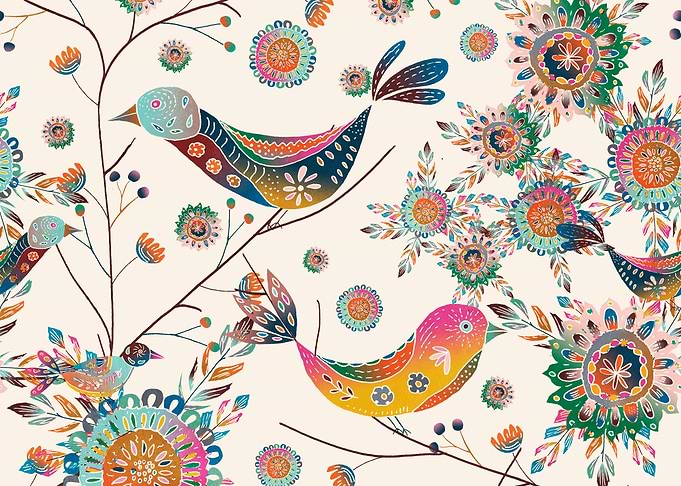 Whimsical Birds and Flowers Pattern