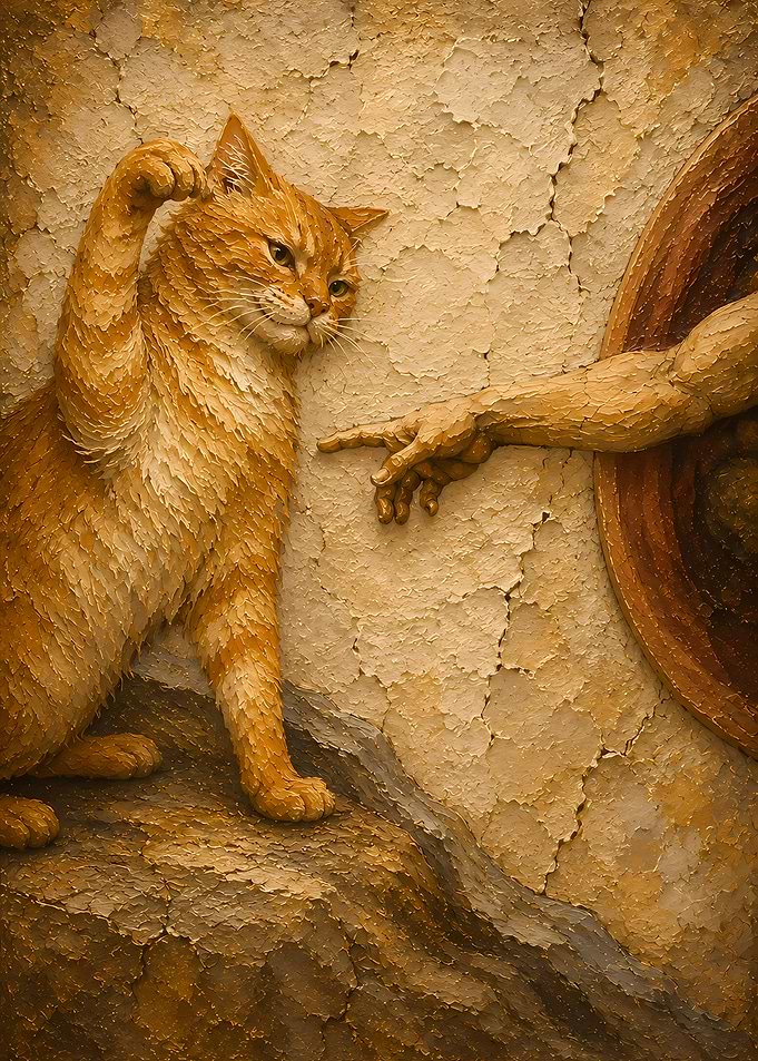 Creation of Adam Cat Painting