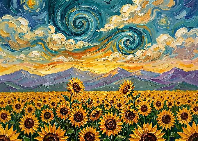 Van Gogh Style Sunflower Field