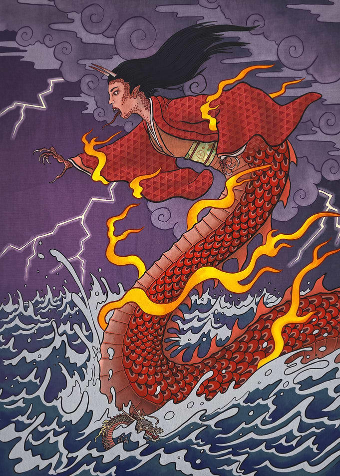 Naga Dragon Woman in Stormy Seas