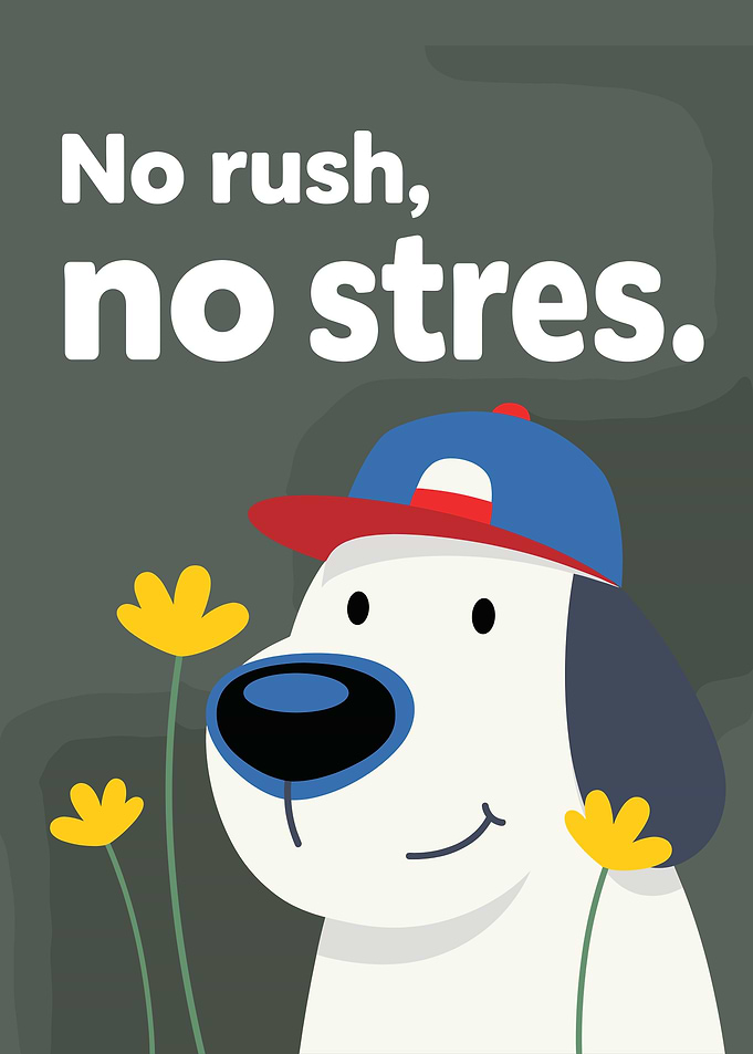 Dog with flowers and text
