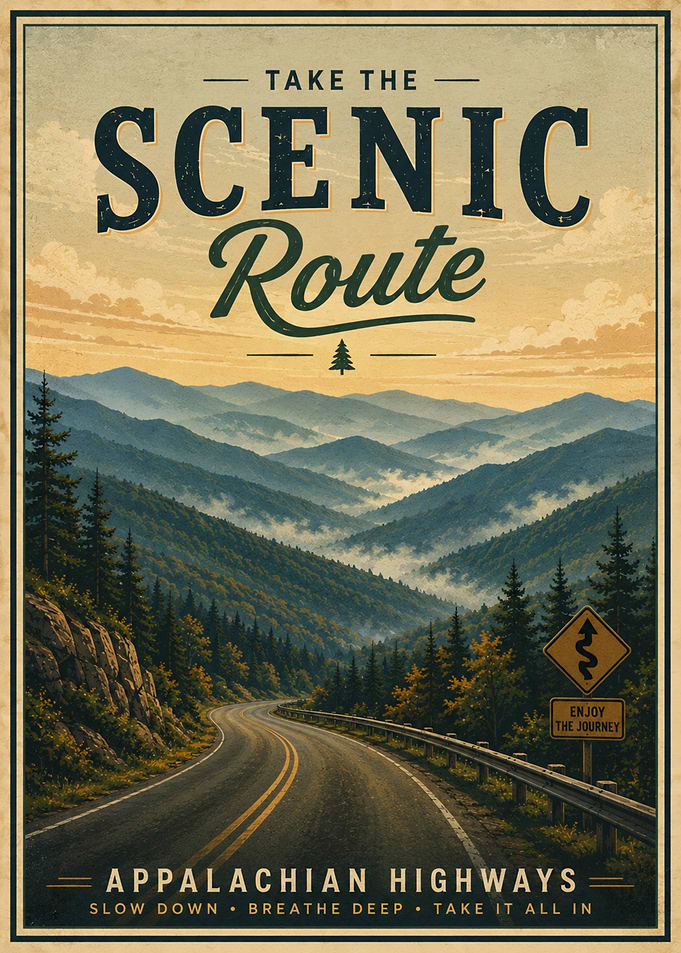 Scenic Route Appalachian Highways Poster