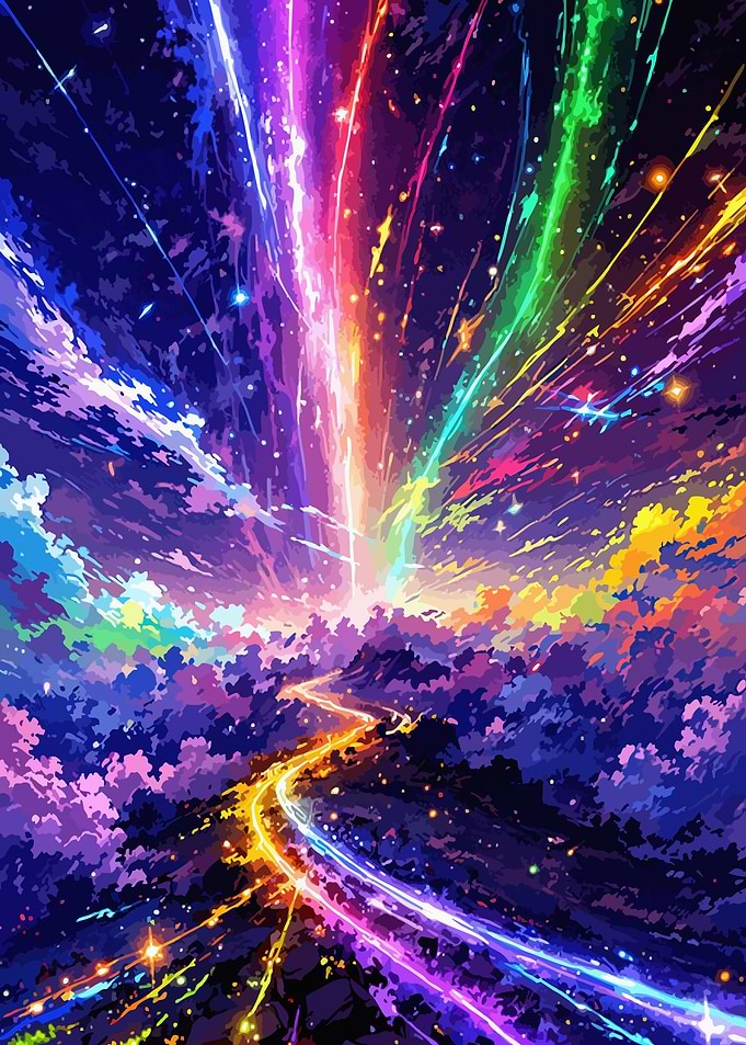 Vibrant Cosmic Sky with Rainbow Streaks