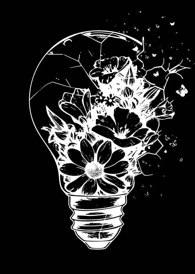 Shattered Lightbulb with Flowers