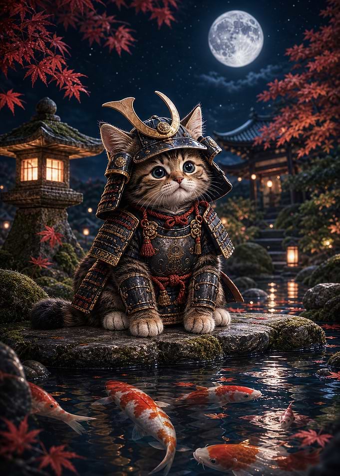 Samurai Kitten Koi Garden