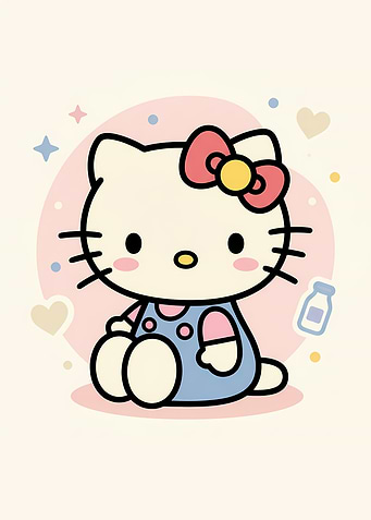 Hello Kitty Sitting with Milk Bottle