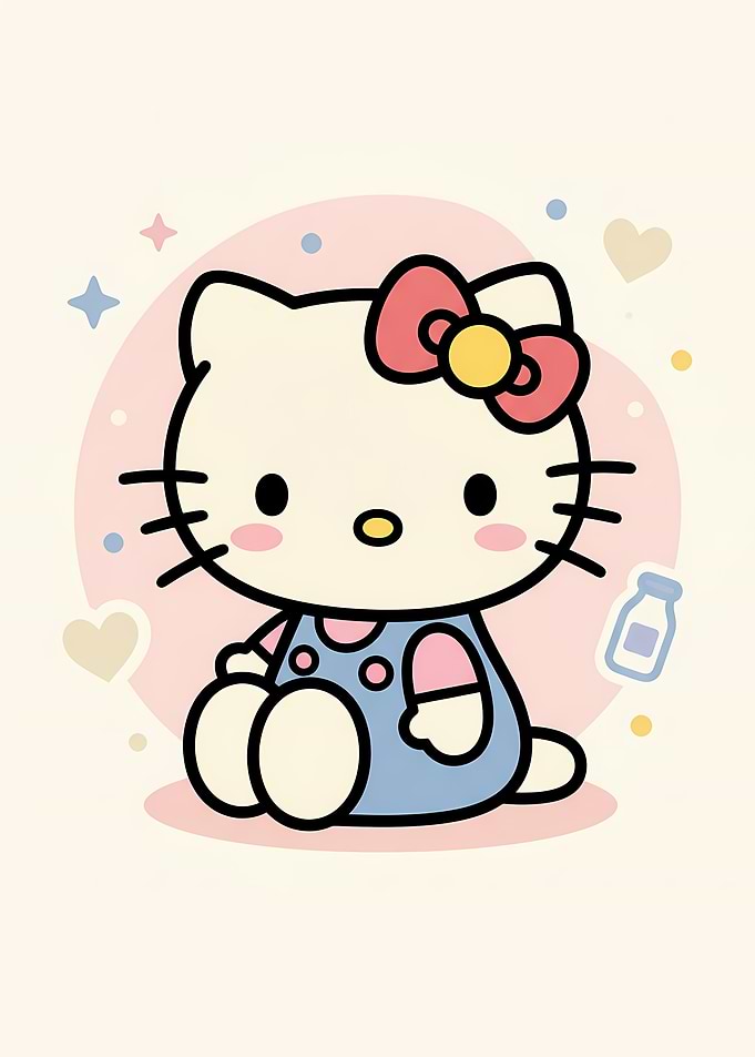 Hello Kitty Sitting with Milk Bottle