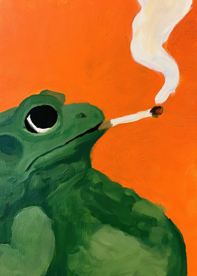 Frog smoking a cigarette