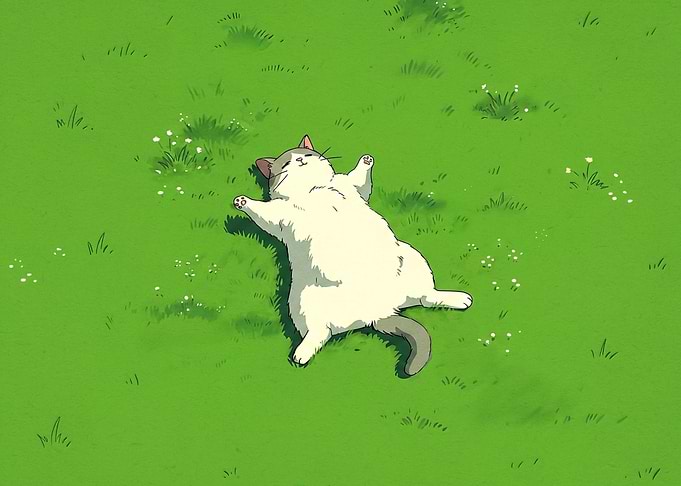 Cat relaxing on grass