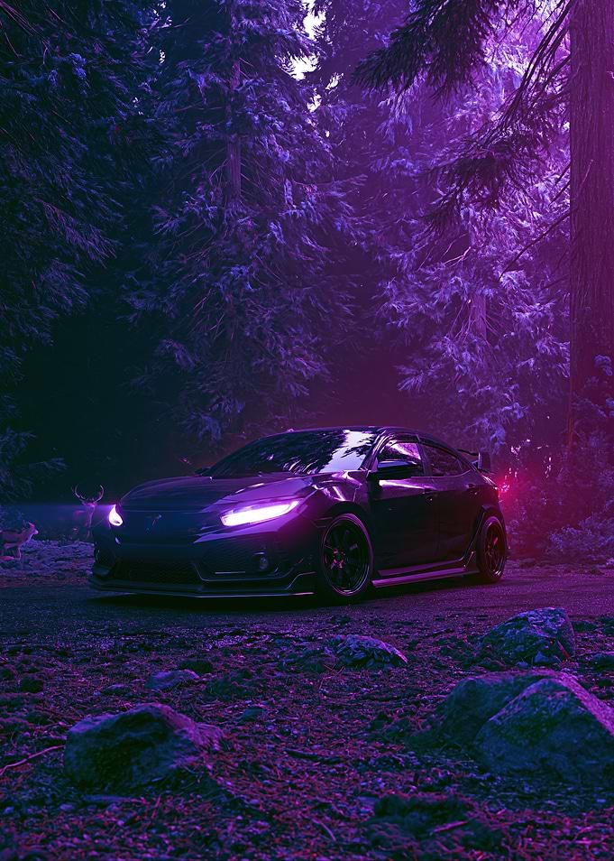 Cyberpunk Honda Civic Type R Car in Forest