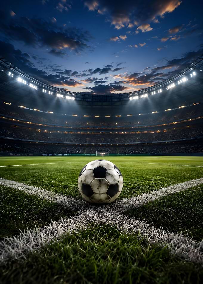 Soccer ball on a stadium corner