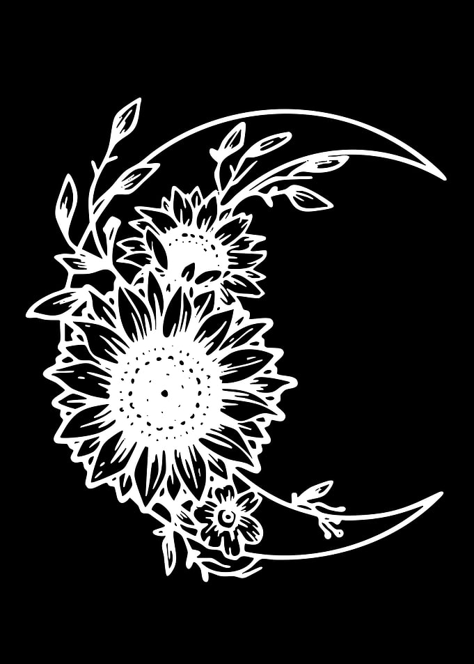 Crescent Moon with Sunflowers and Flowers