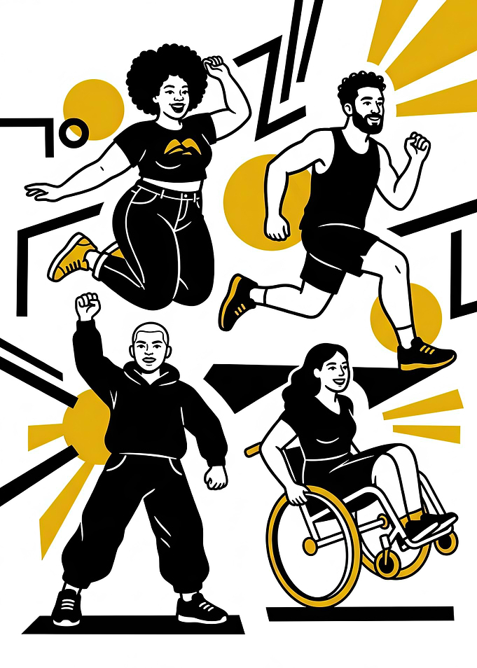 Diverse group celebrating fitness and inclusion
