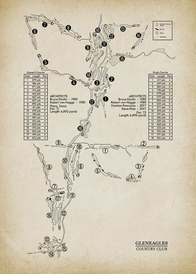 Gleneagles Country Club Vintage Golf Course Map