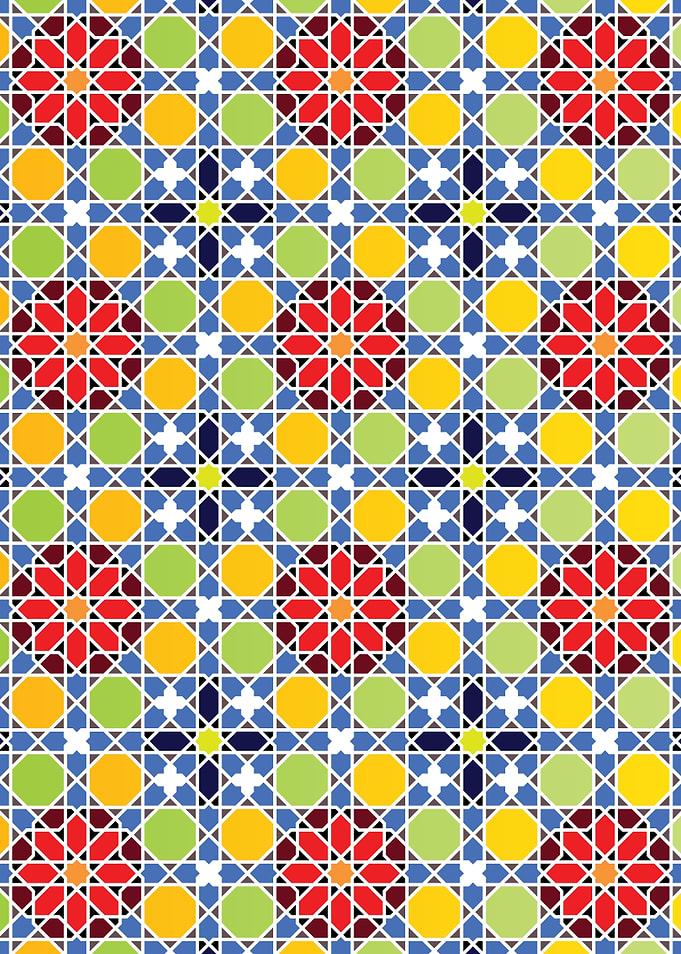 Colorful Moroccan Geometric Pattern with Stars and Hexagons