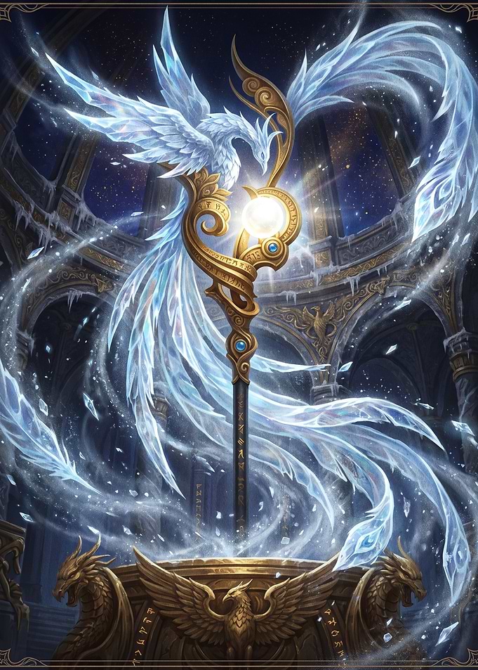 Ice Phoenix Staff with Ornate Base