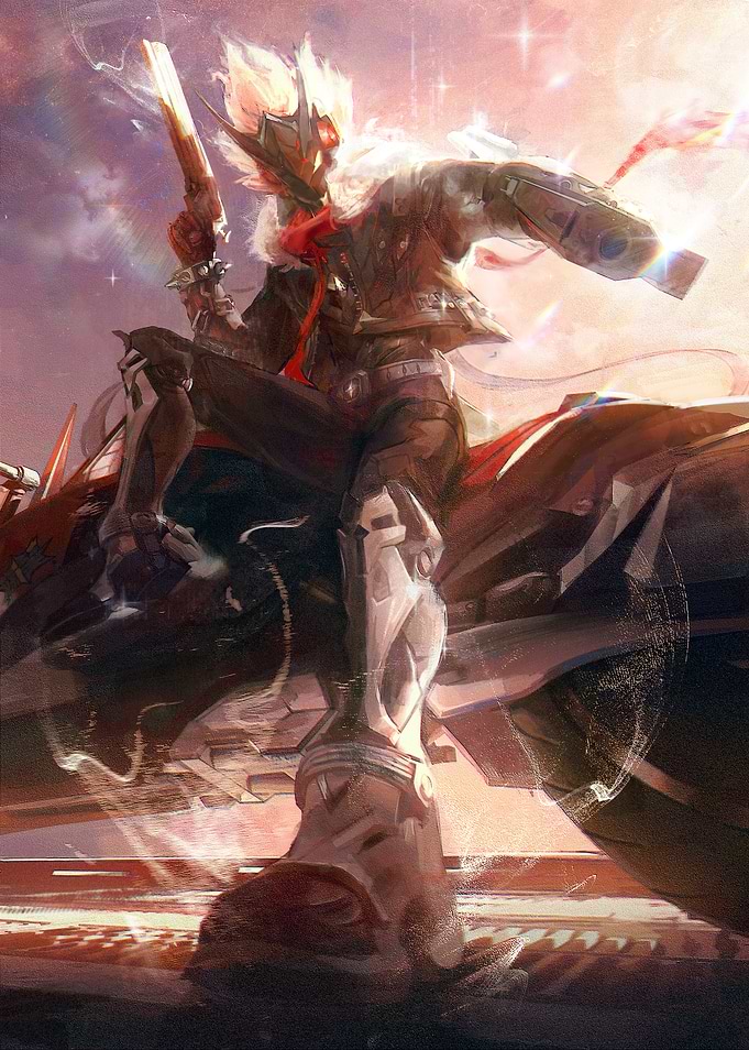 Cyberpunk warrior on a futuristic mount