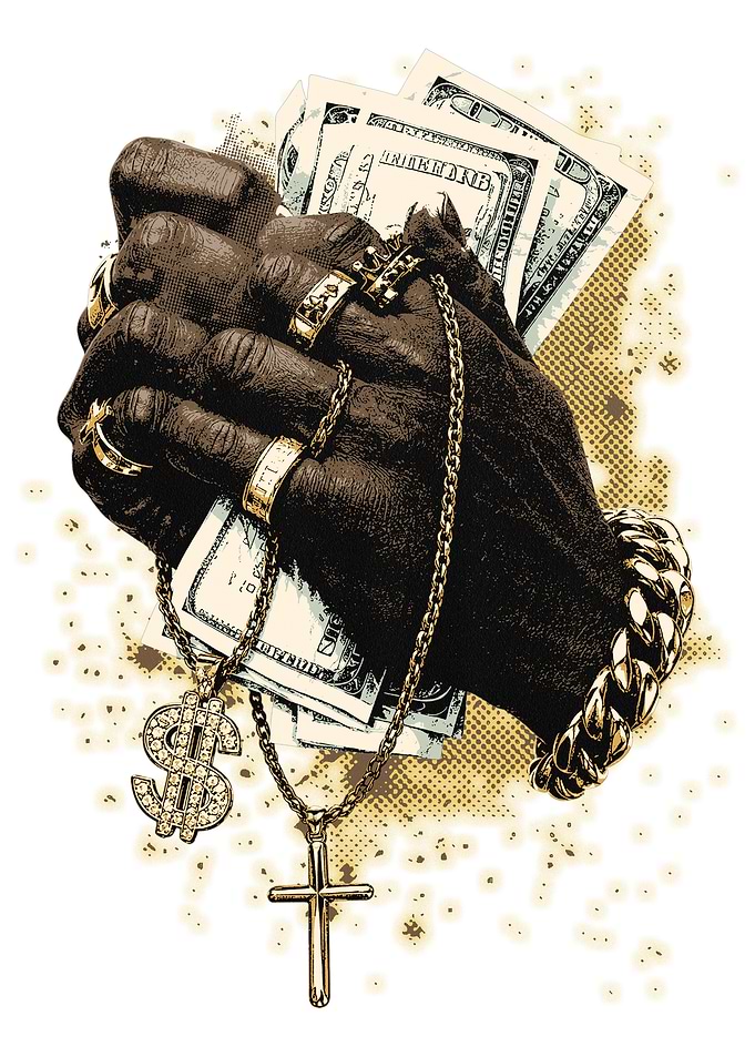 Praying Hands with Money and Jewelry