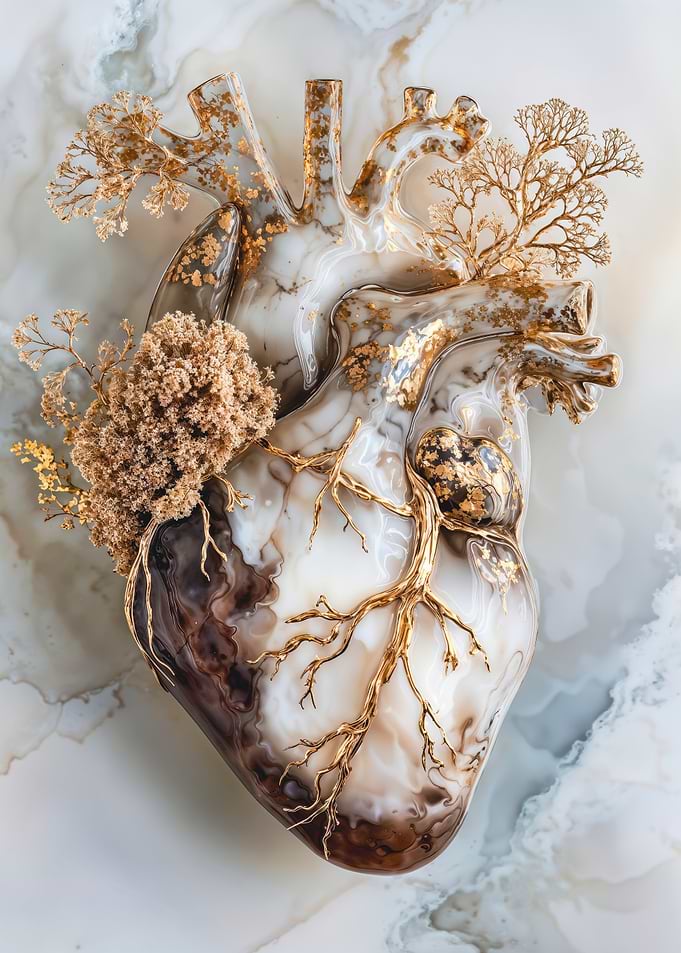 Marble Anatomical Heart with Gold