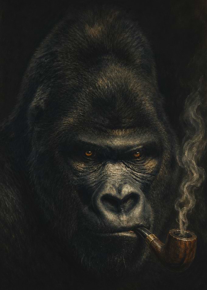 Gorilla Smoking a Pipe