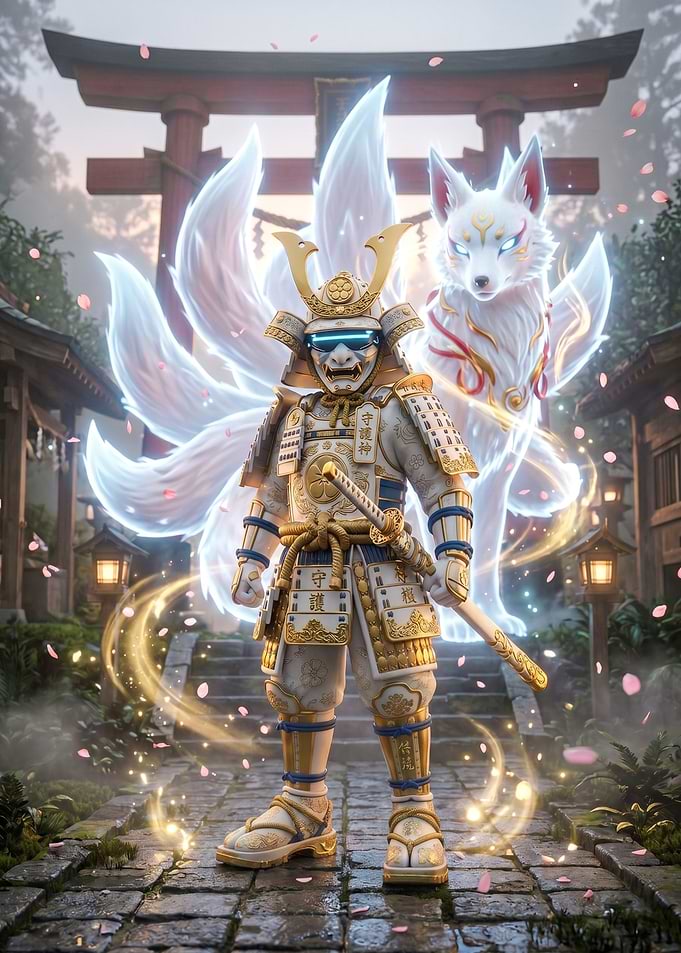 Samurai with Kitsune Spirit