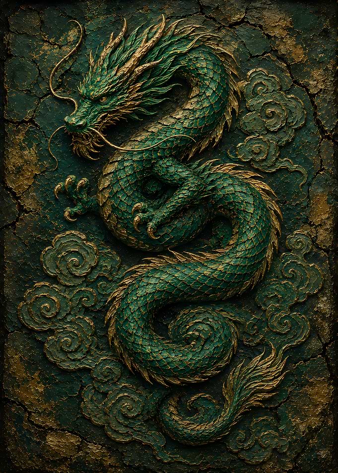 Green Dragon Relief with Clouds