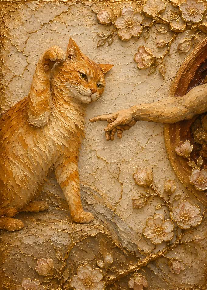 The Creation of Adam Cat Art