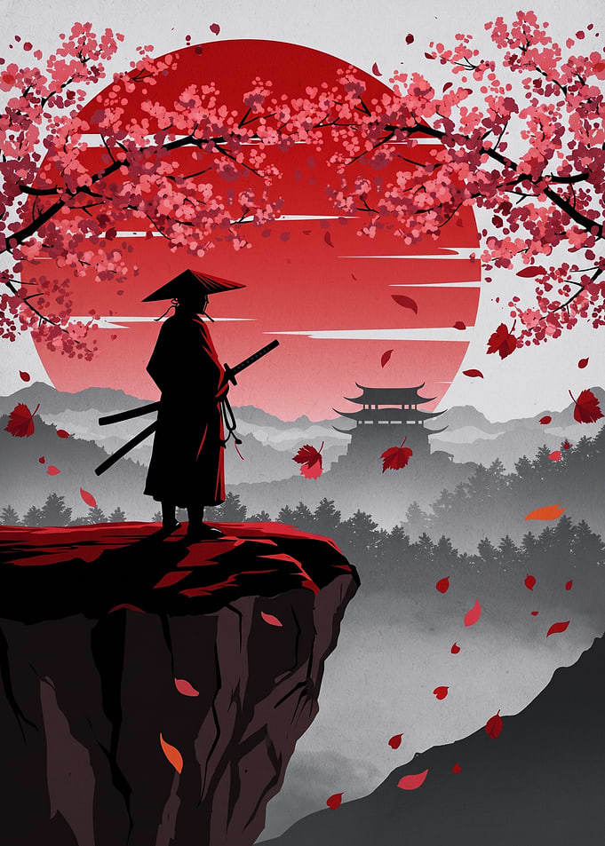 Samurai Overlooking a Misty Landscape