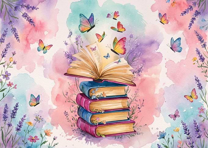 Open Book with Butterflies and Flowers