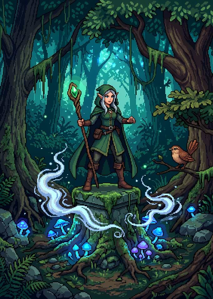 Elf Mage in Enchanted Forest