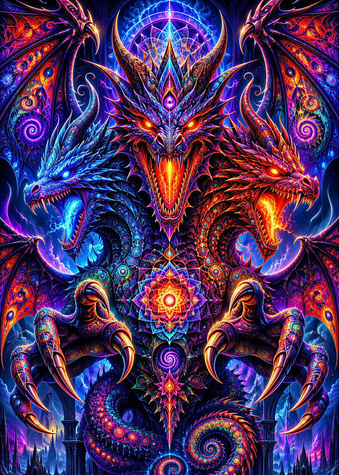 Three Headed Psychedelic Dragon