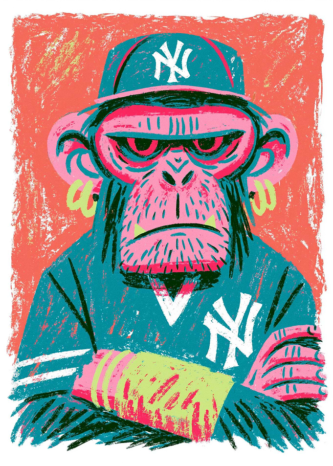 Stylized Monkey Wearing Yankees Gear