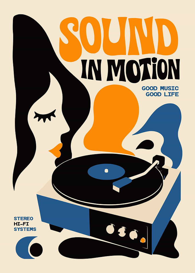 Retro Sound in Motion Turntable Poster
