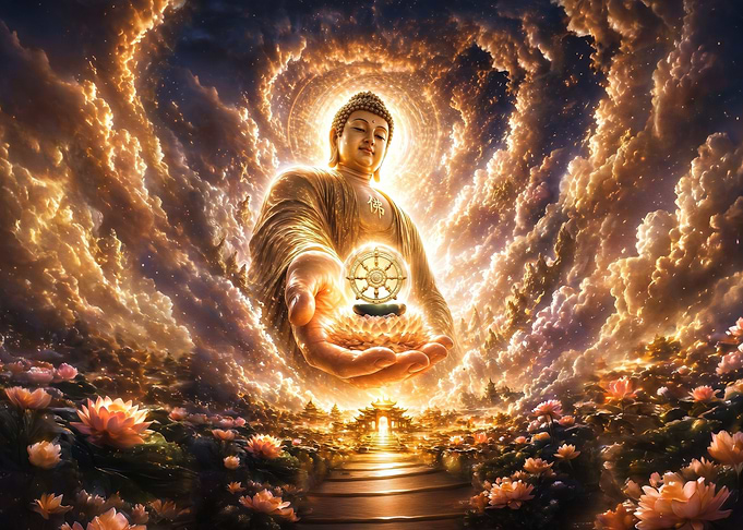 Buddha holding the Dharma wheel