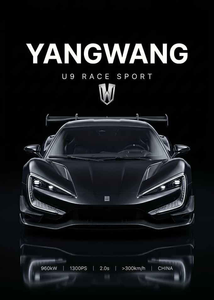 sleek black Yangwang U9 Race Sport Car poster