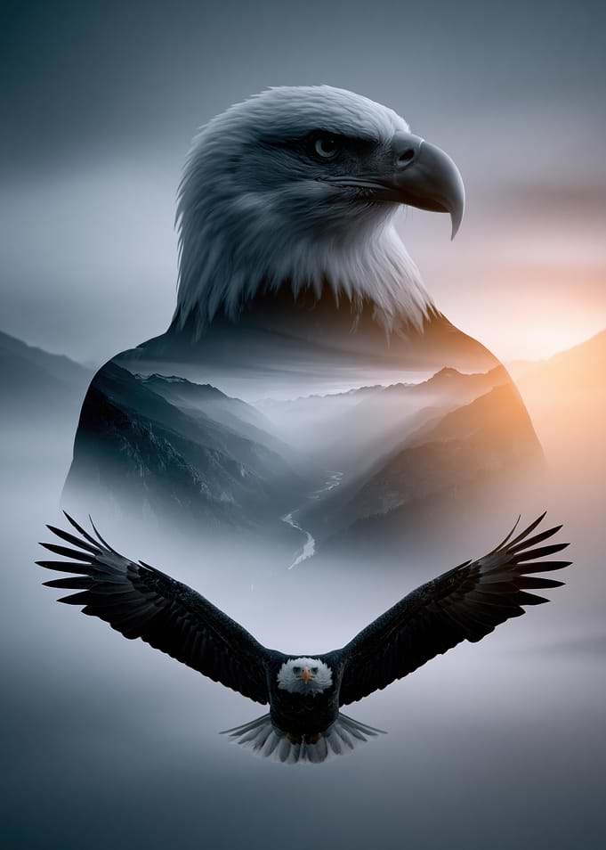 Eagle Over Mountains Double Exposure