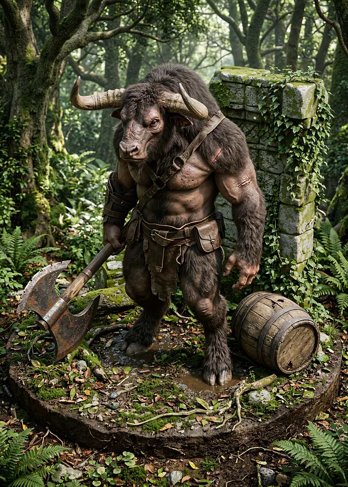 Minotaur with Axe in Forest