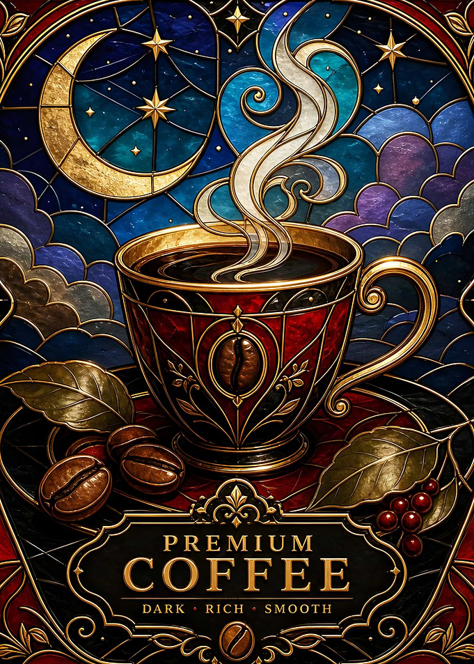 Premium Coffee Stained Glass Art