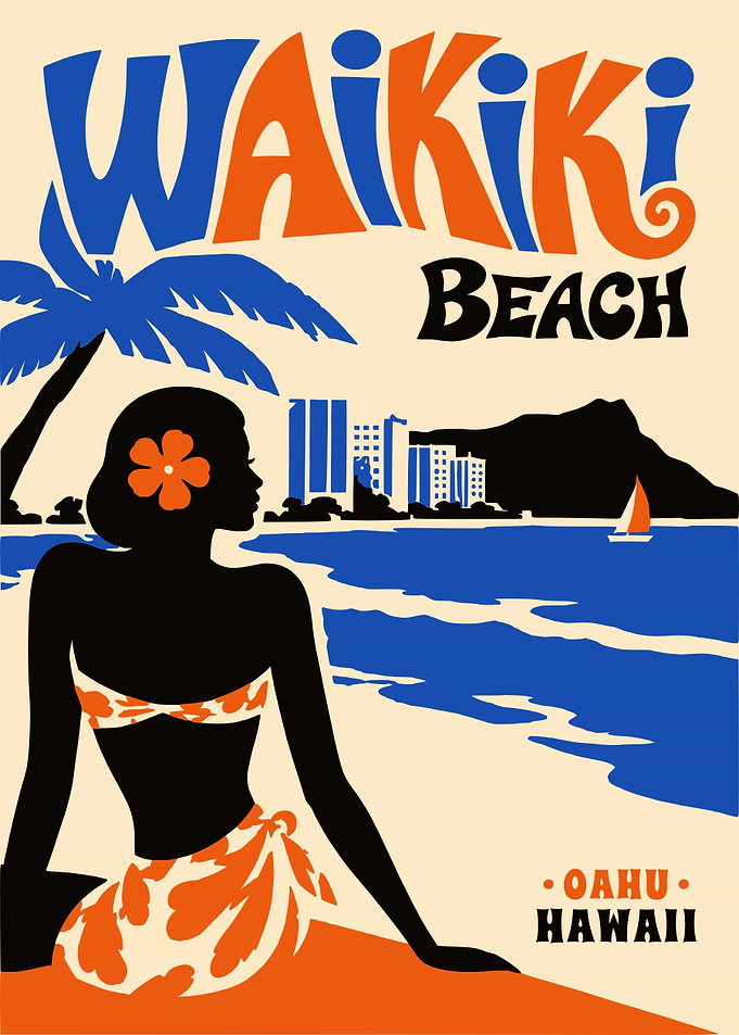 Waikiki Beach Vintage Poster