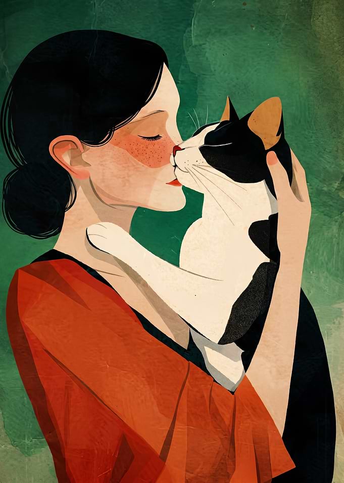 Woman kissing a cat