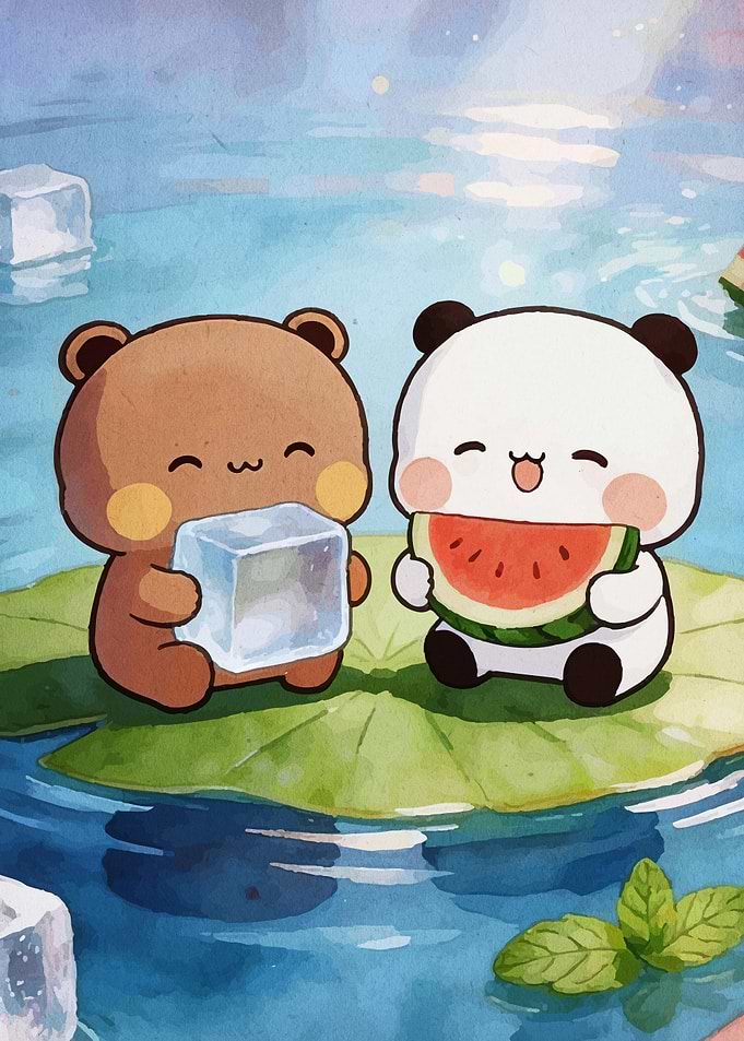 Cute bears enjoying summer treats
