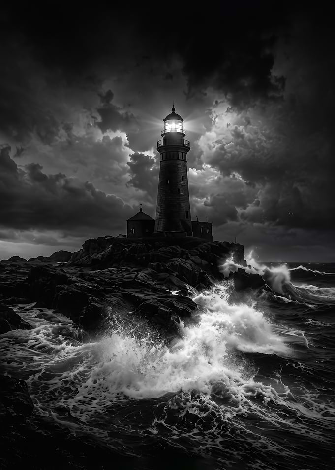 Lighthouse in a Stormy Sea Dark Aesthetic