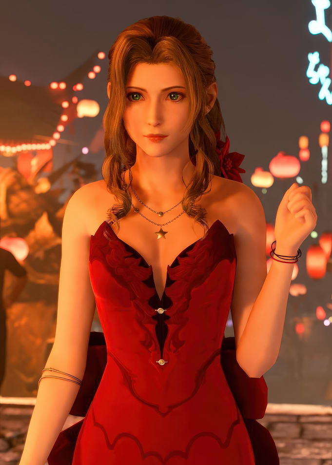Aerith Gainsborough in a Red Dress
