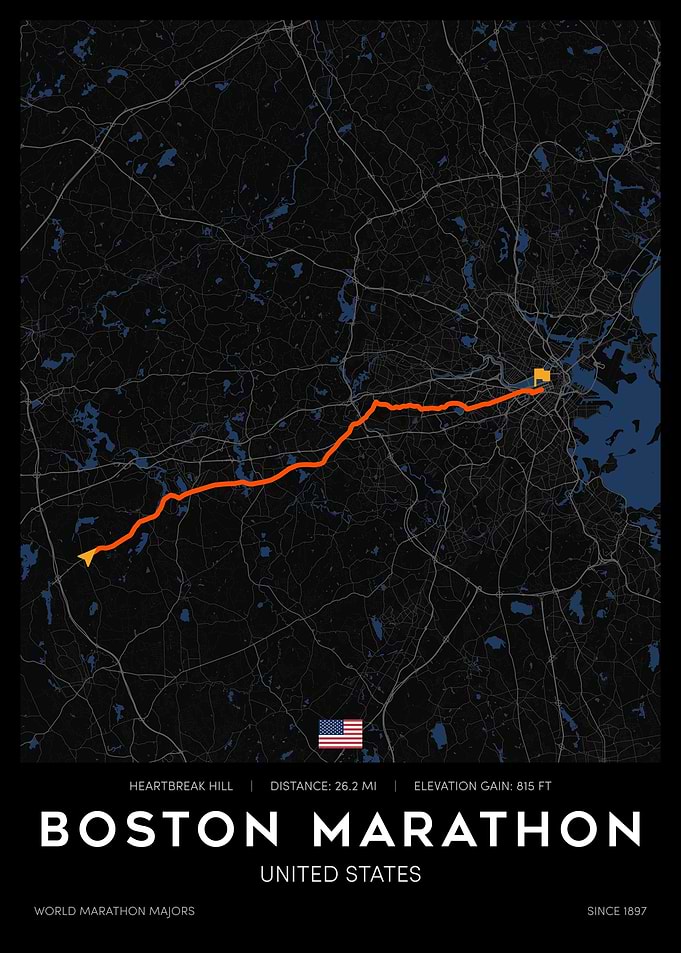 Boston Marathon Route Map Dark
