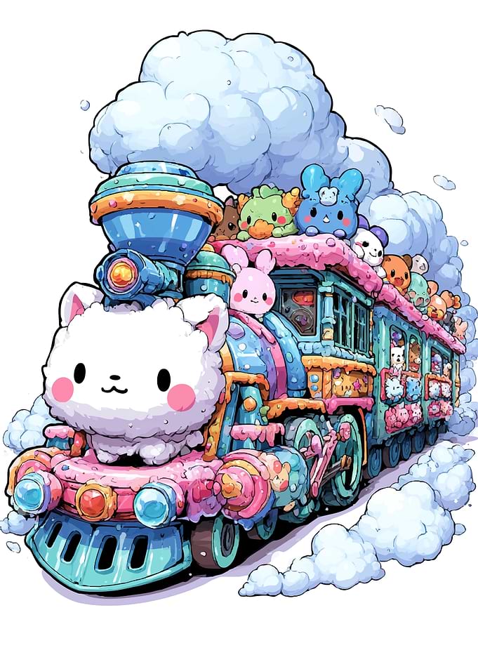 Cute Kawaii Train with Animals