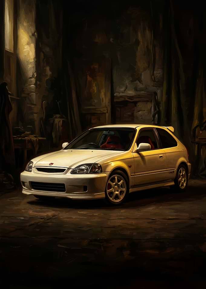 White Honda Civic Type R in a Workshop