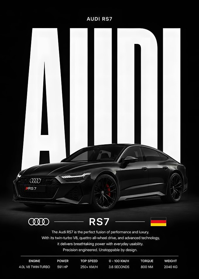 Audi RS7 Black Sports Sedan, Car Poster