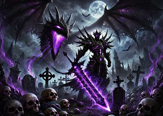 Dark Fantasy Warrior and Dragon