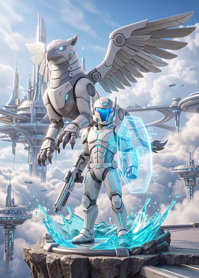 Futuristic Soldier and Griffin